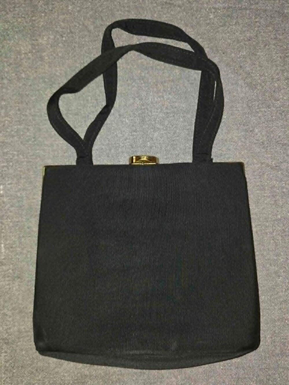 Vintage Ingber Black Satin Evening Handbag Gold Tone Frame Kiss Lock Purse